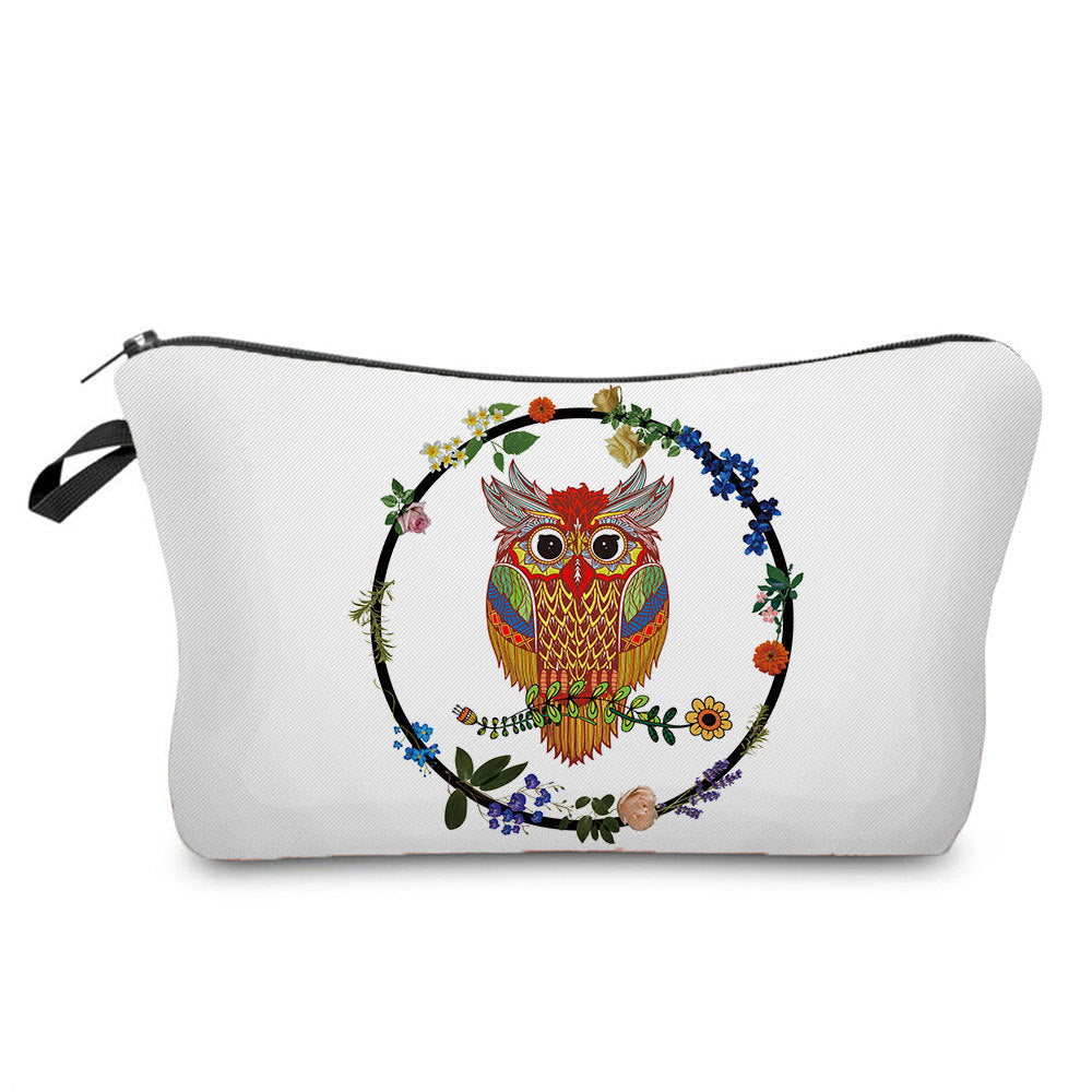 Cartoon Cute Owl Print Cosmetic Bag