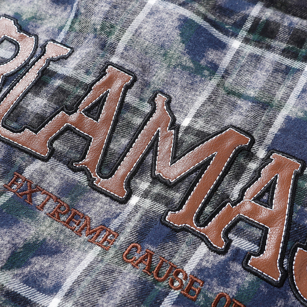 Plaid Tie-dyed Washed Old Long Sleeve Shirt Coat