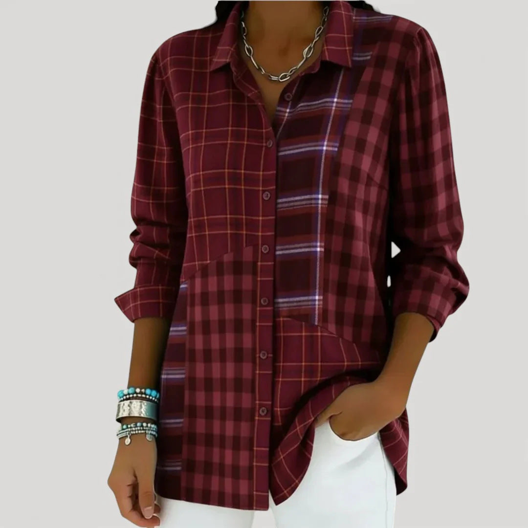 Womens Factory-Custom Long-Sleeve Contrast-Color Shirt
