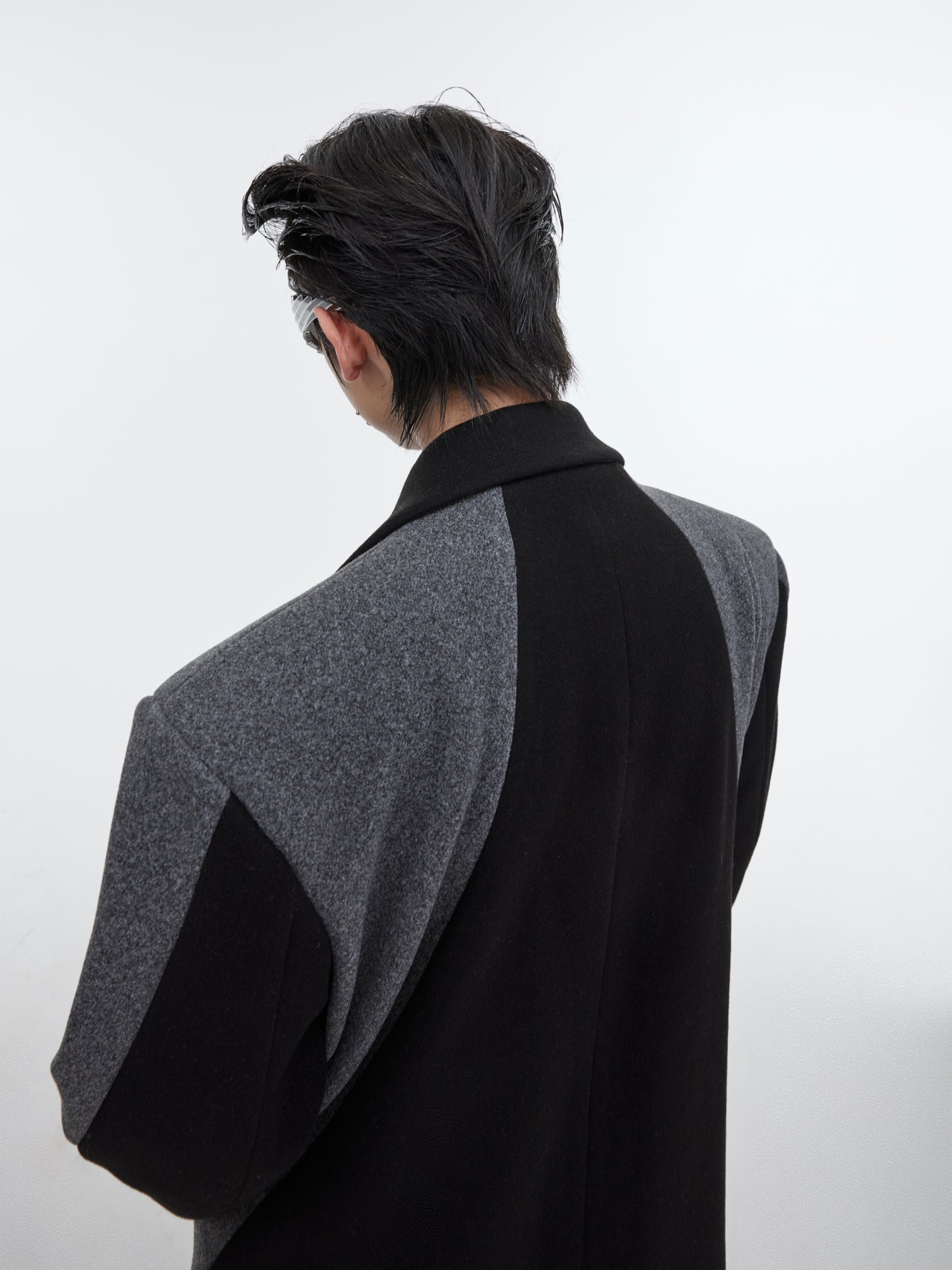 Contrast Color Patchwork Long Knee Length Woolen Coat