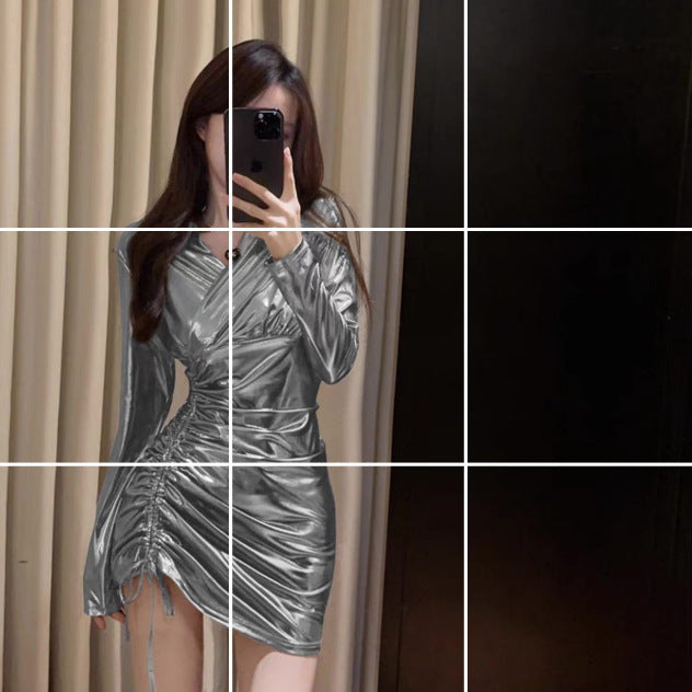 Sexy French-style Long-sleeve Dress With A High Waist