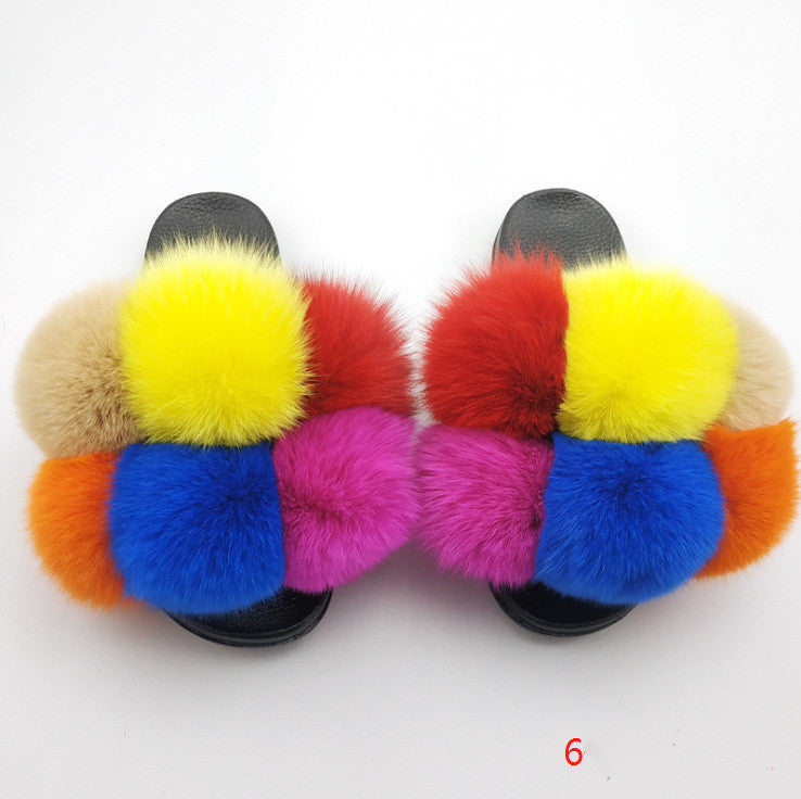 Flip Flops Fashion Outer Wear Fox And Raccoon Fur Children's Sandals And Slippers