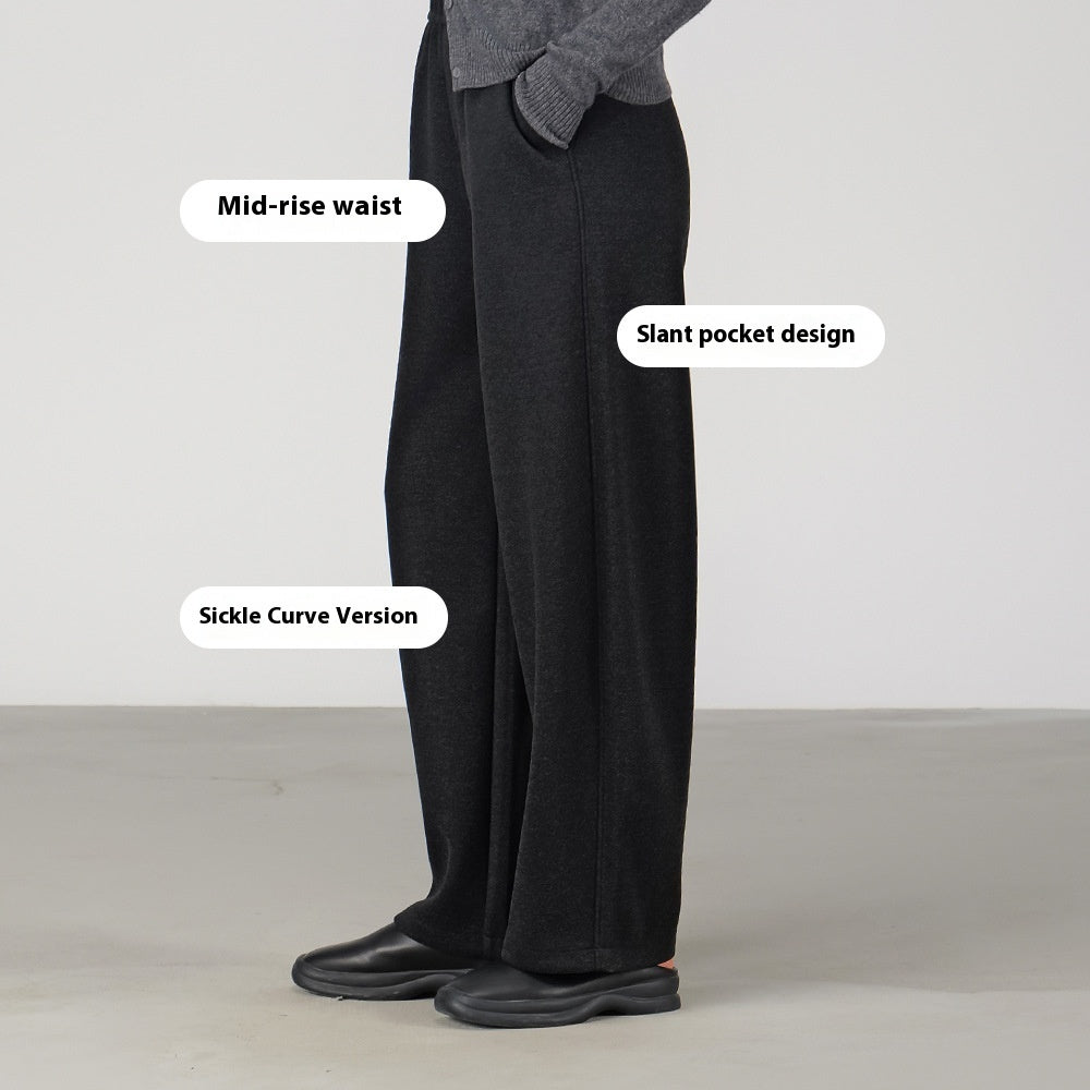 Autumn And Winter Straight Wool Heating Loose Slimming And Simple High Waist Casual Pants