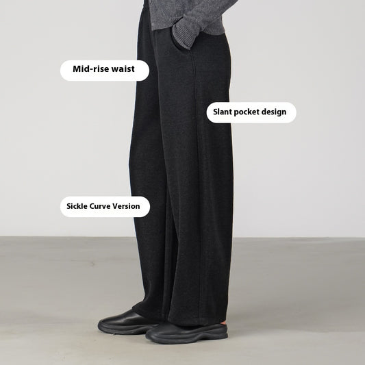 Autumn And Winter Straight Wool Heating Loose Slimming And Simple High Waist Casual Pants