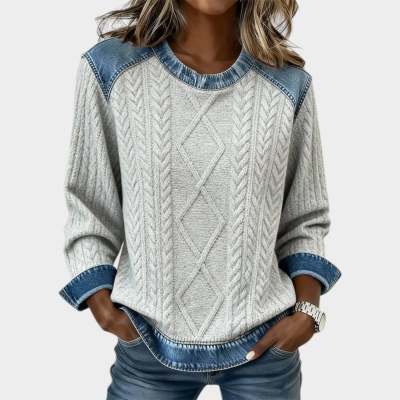 Womens Retro Crew-Neck Long-Sleeve Sweatshirt Top
