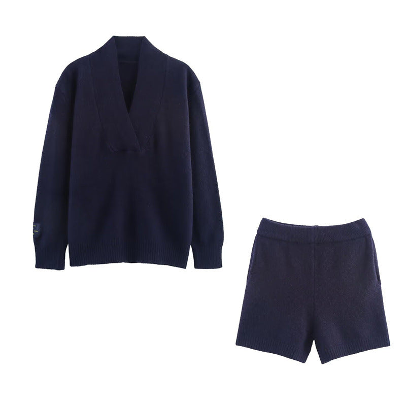 Loose Casual V-neck Long Sleeve Knitting Suit