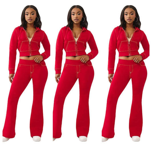 Stylish Casual Solid-color Hooded Cardigan Two-piece Set