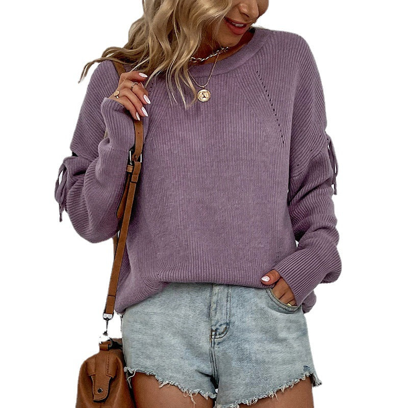 European And American Knitwear Women's Long-sleeved Lace-up Sweater