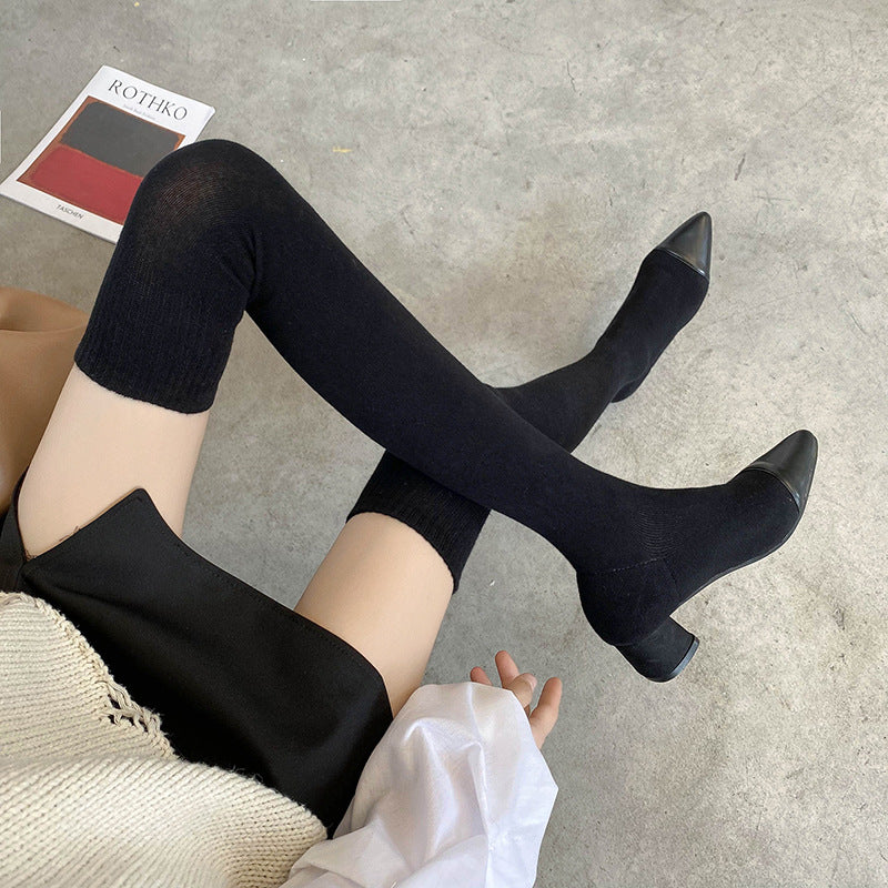 Fall New Pointed Toe Thick Heel Over The Knee Stretch Boots