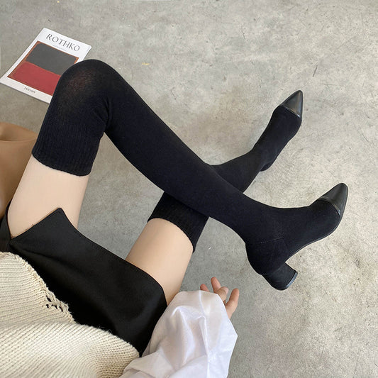 Fall New Pointed Toe Thick Heel Over The Knee Stretch Boots
