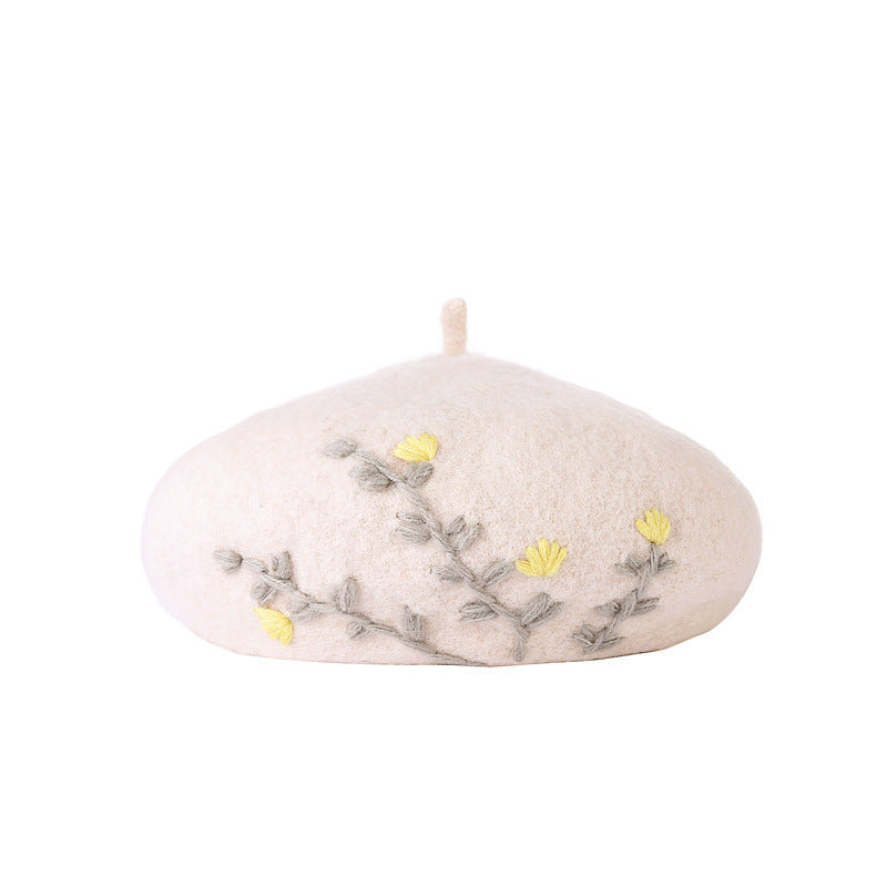 Floral Embroidered Bere Female Painter Hat