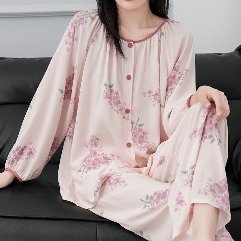 Løstsidende Loungewear Sæt til Kvinder med Lange Ærmer, Lange Bukser og Print