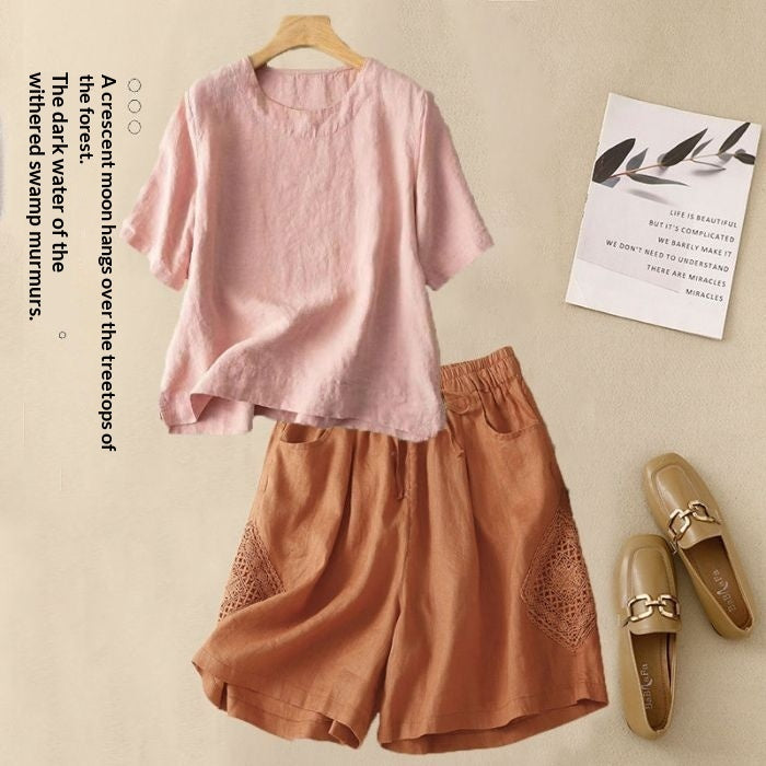 Loose Casual Elastic-waist Shorts Fashion Set
