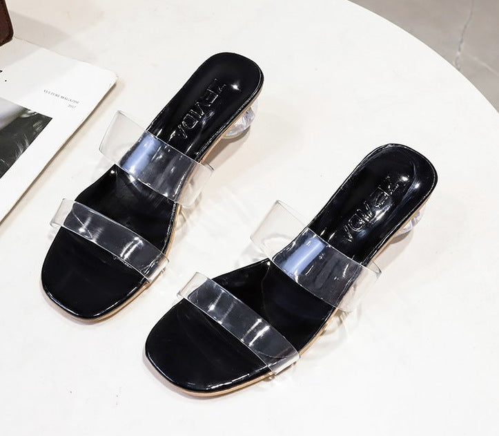 One-strap Transparent Strap Outer Wear Mid Heel Sandals