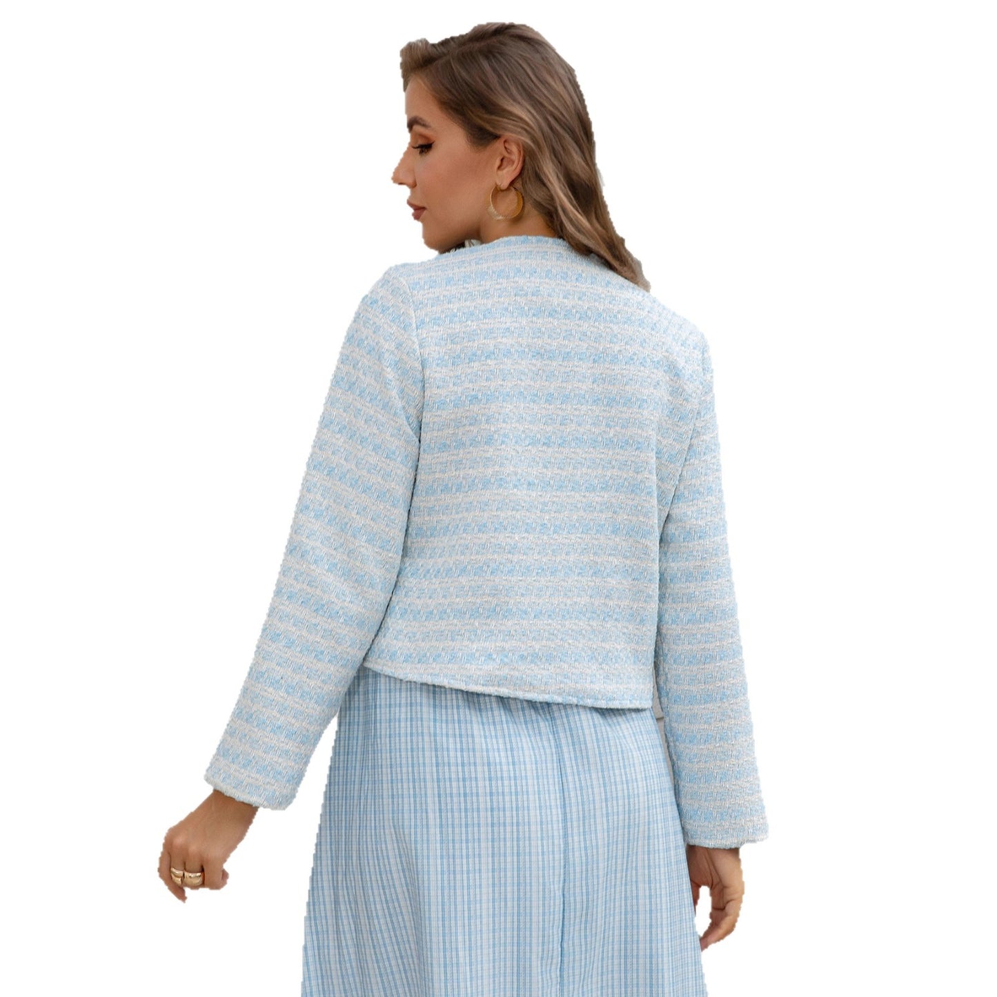 French-style Women's Elegant Tweed Jacket With Plaid Countryside Dress Set