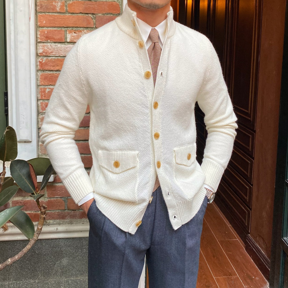 Warm Single-breasted Knitted Cardigan Coat Stand Collar Sweater