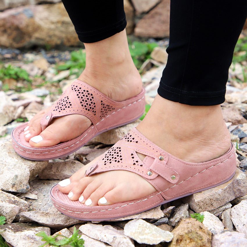 Explosive Multicolor Wedge Heel Large Size Flip Flops Hollow Women's Shoes