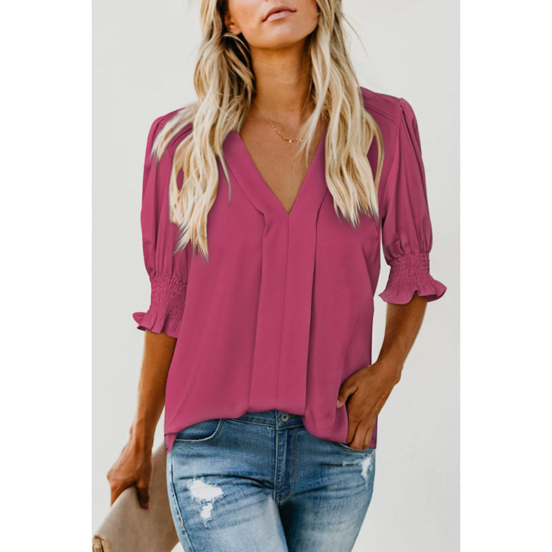 Shiying New V-neck Half Sleeve Shirt For Women