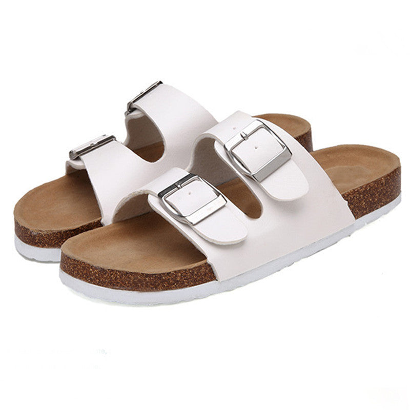Casual Slippers Two Buckle Flat Cork Drag Sandals Foreign Trade