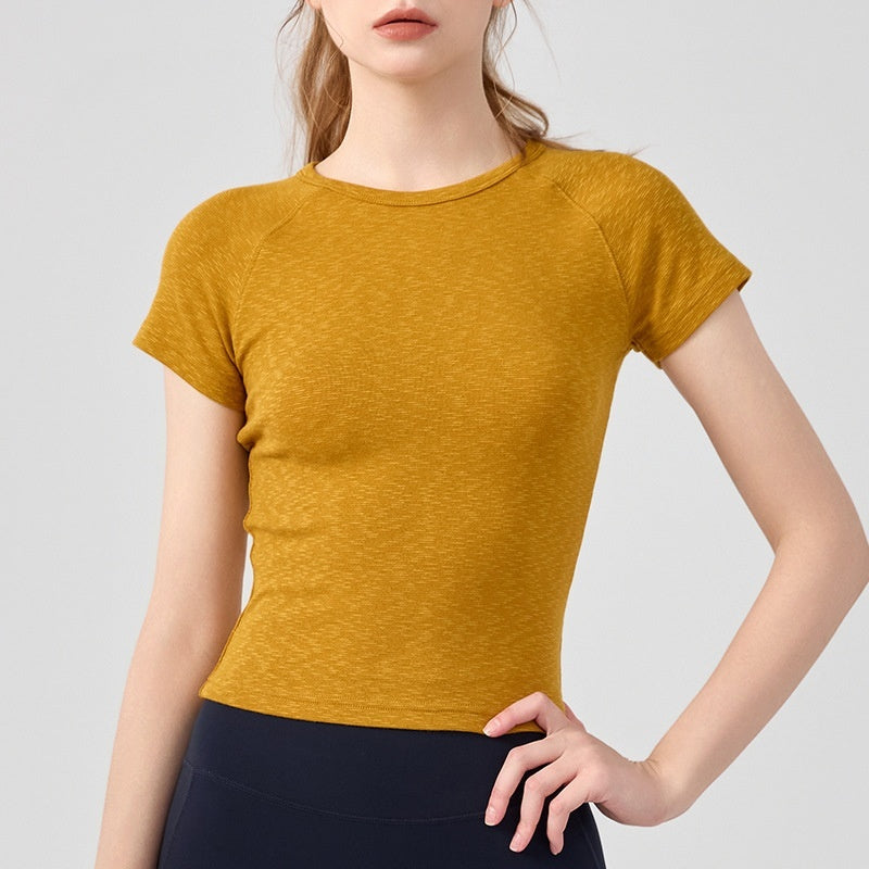 Yogatop til kvinder - rund hals, korte ærmer, baselayer