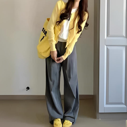Strikket Cardigan i College-stil Tynd Uldsweater