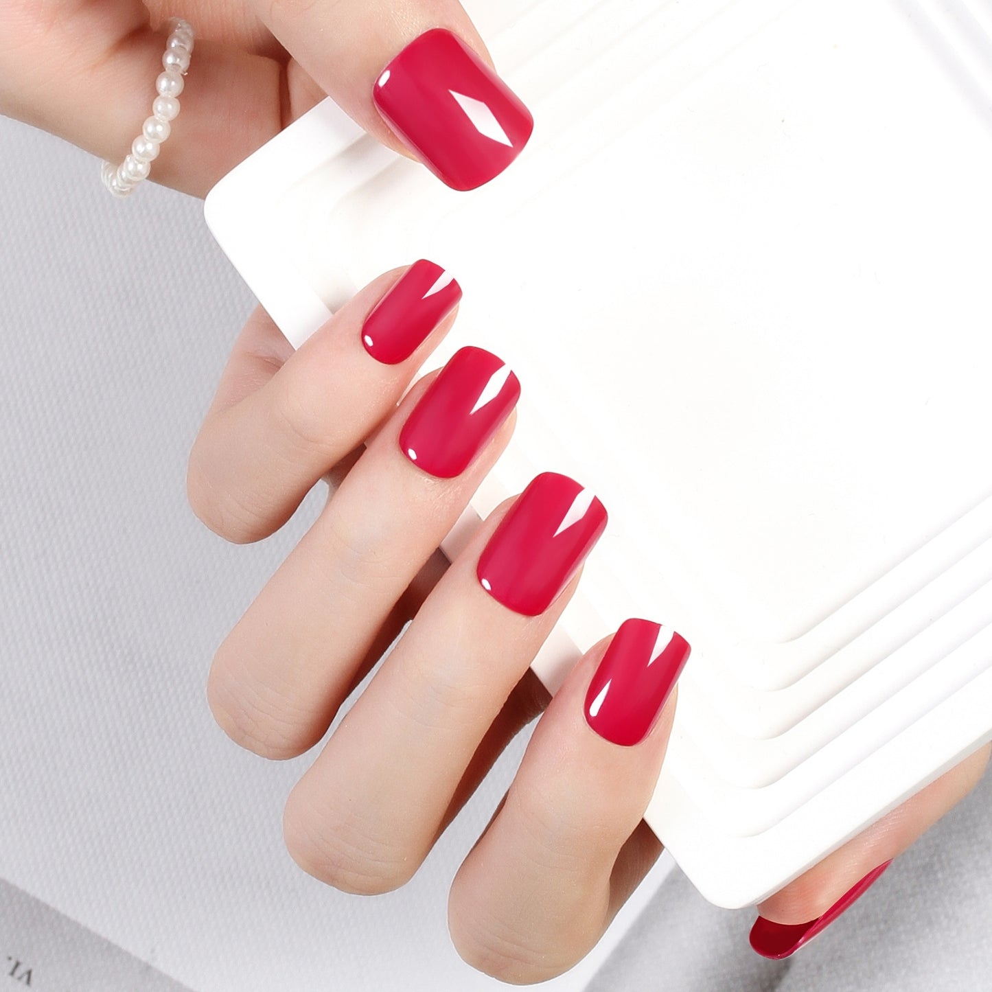 Short Square Head Solid Color Nail Stickers Finished Product 24 Pieces