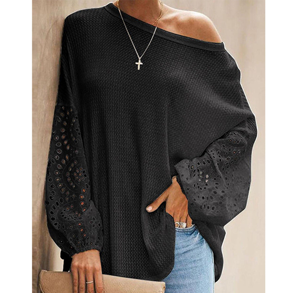 Europæisk og amerikansk løs, diagonal krave, udhulet langærmet off-shoulder top