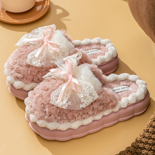 Fluffy Slippers Eva Home Japanese And Korean Style Minimalist Bowknot