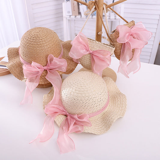 Children's Large Bow Sunshade Straw Hat