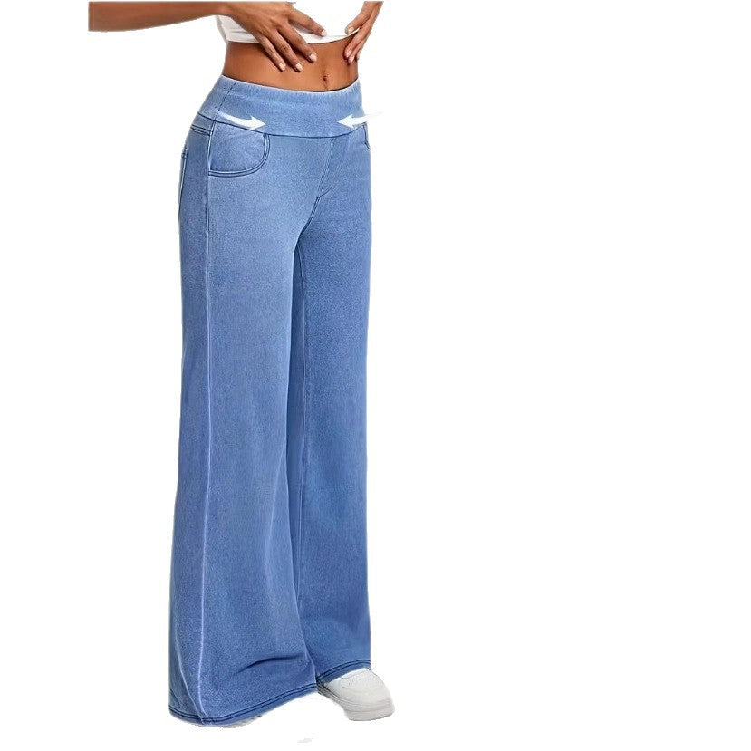 Stylish Elegant And Comfortable Faux Denim Jeans With A Digital Print
