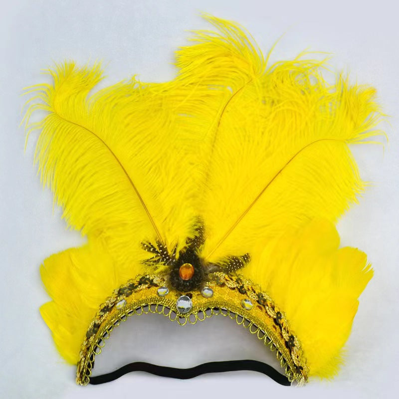 Feather Headdress Stage Performance Headwear Prop Retro Handmade