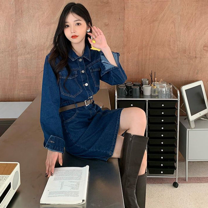 Vintage-chic Denim Dress For Women