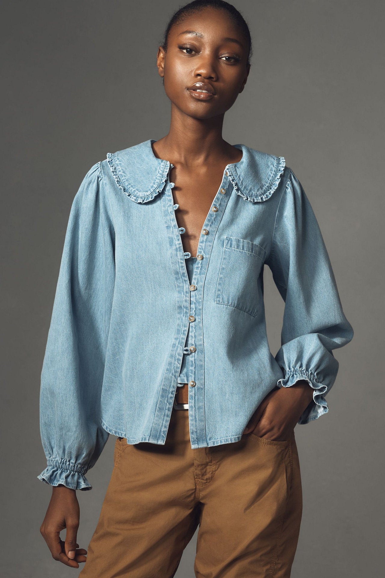 Casual Retro Lightweight Denim Long Sleeve Shirt