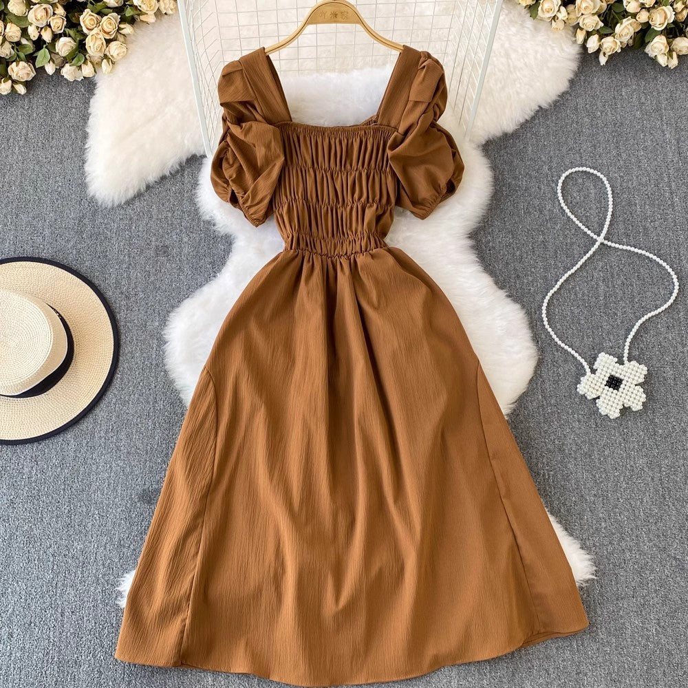 Bubblesleeve Squareneck Waistcinching Dress