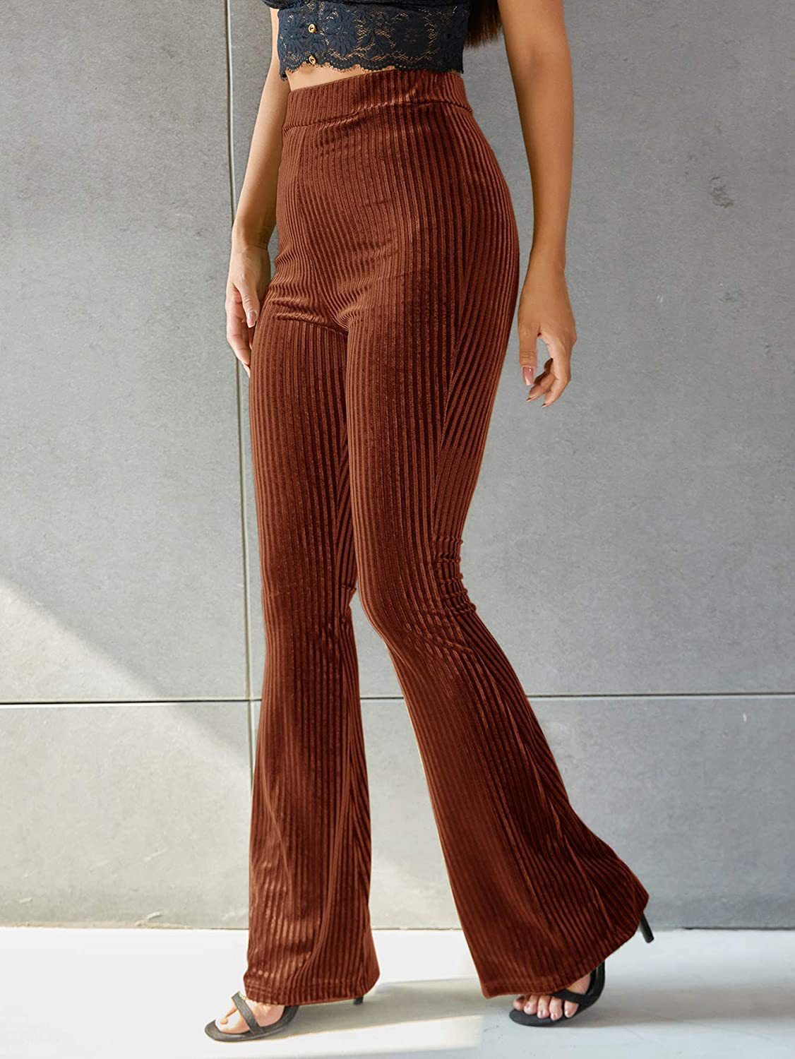 New Women's Fashion Solid Color High Waist Gold Velvet Pit Striped Flare Pants