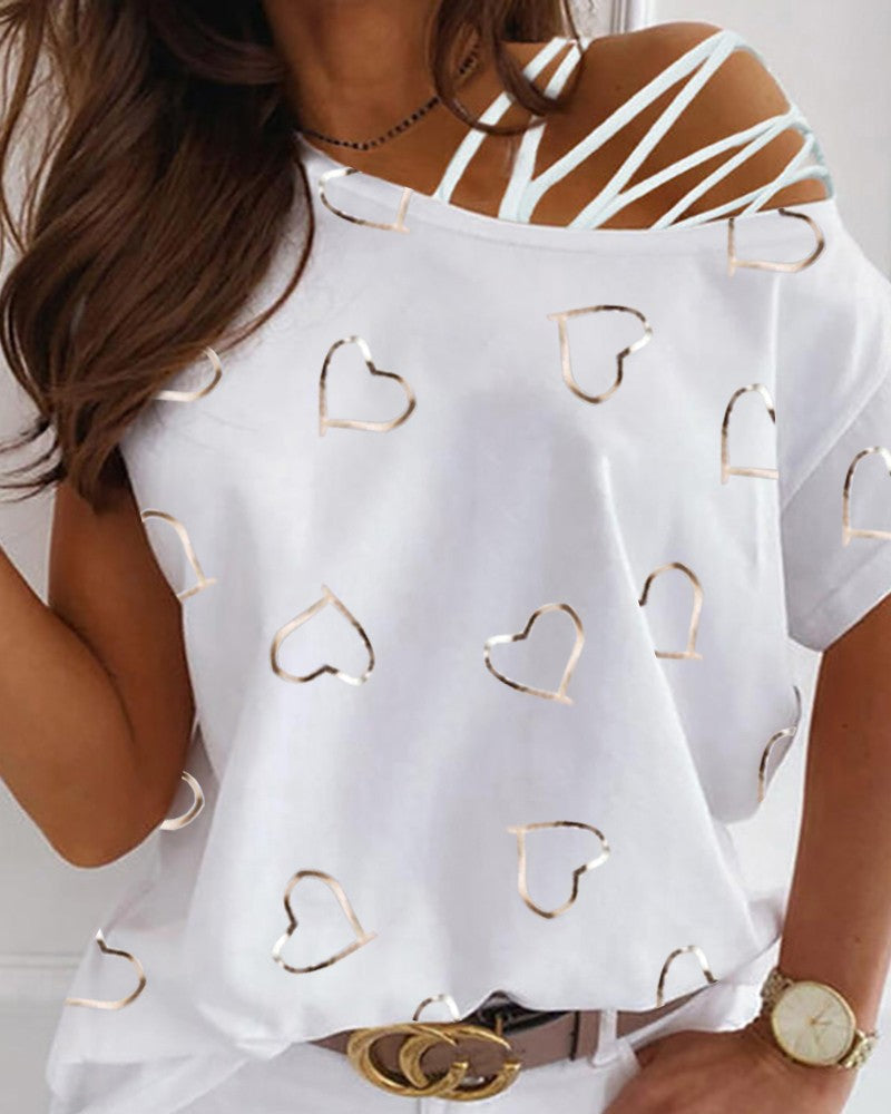 Off-shoulder T-shirt med print