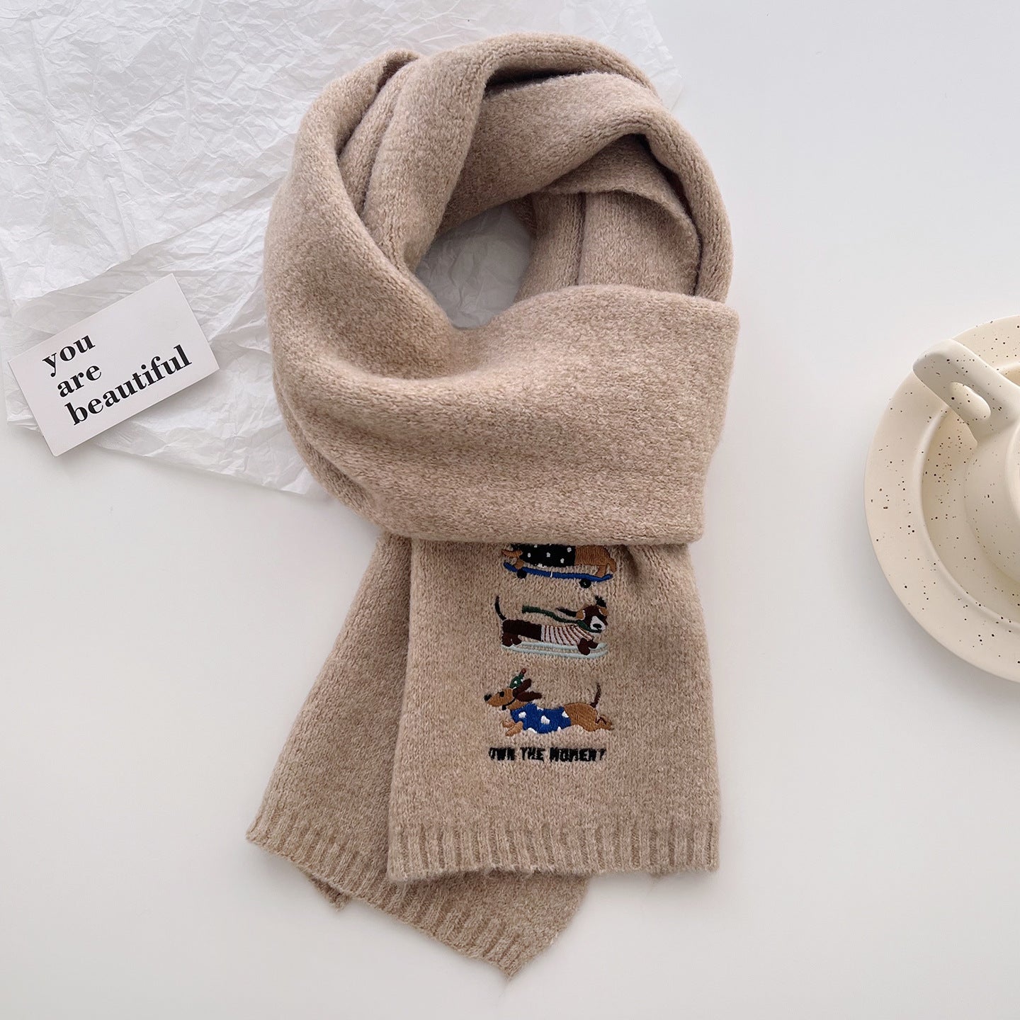 Sausage Dog Embroidered Scarf For Men And Women