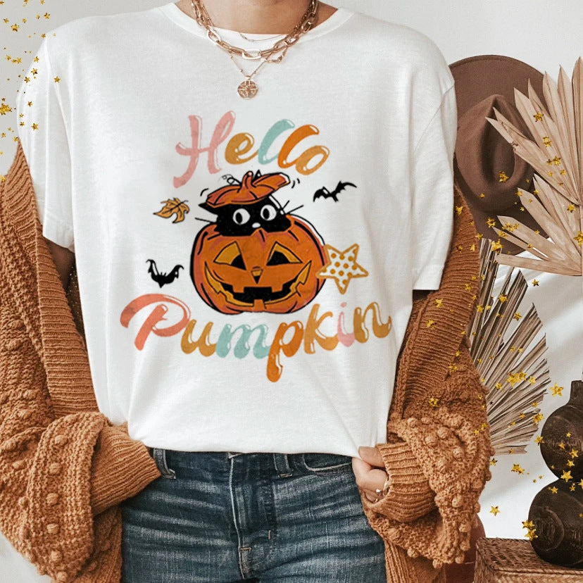 Halloween Spøgelse Heks Græskar Print Afslappet Kortærmet Skjorte