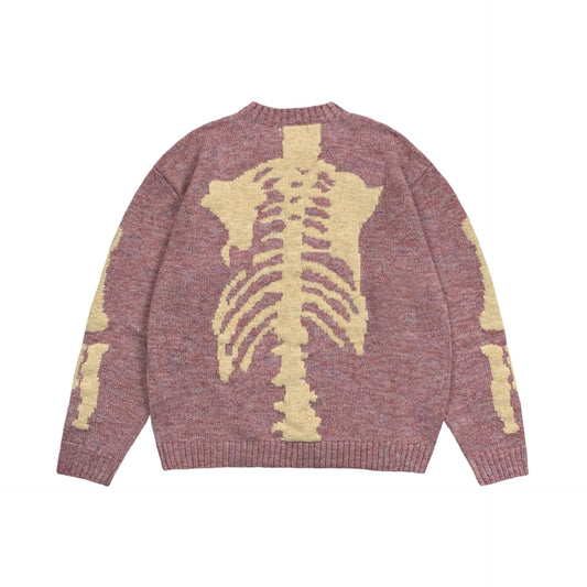 Round Neck Loose Bone Skeleton Knit Casual Sweater