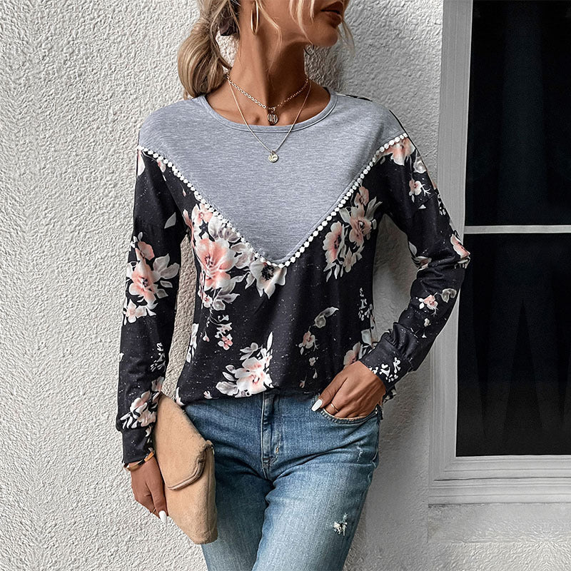 Casual Women's Wear Cross-border Long Sleeve Color Matching Sweater Thin Autumn