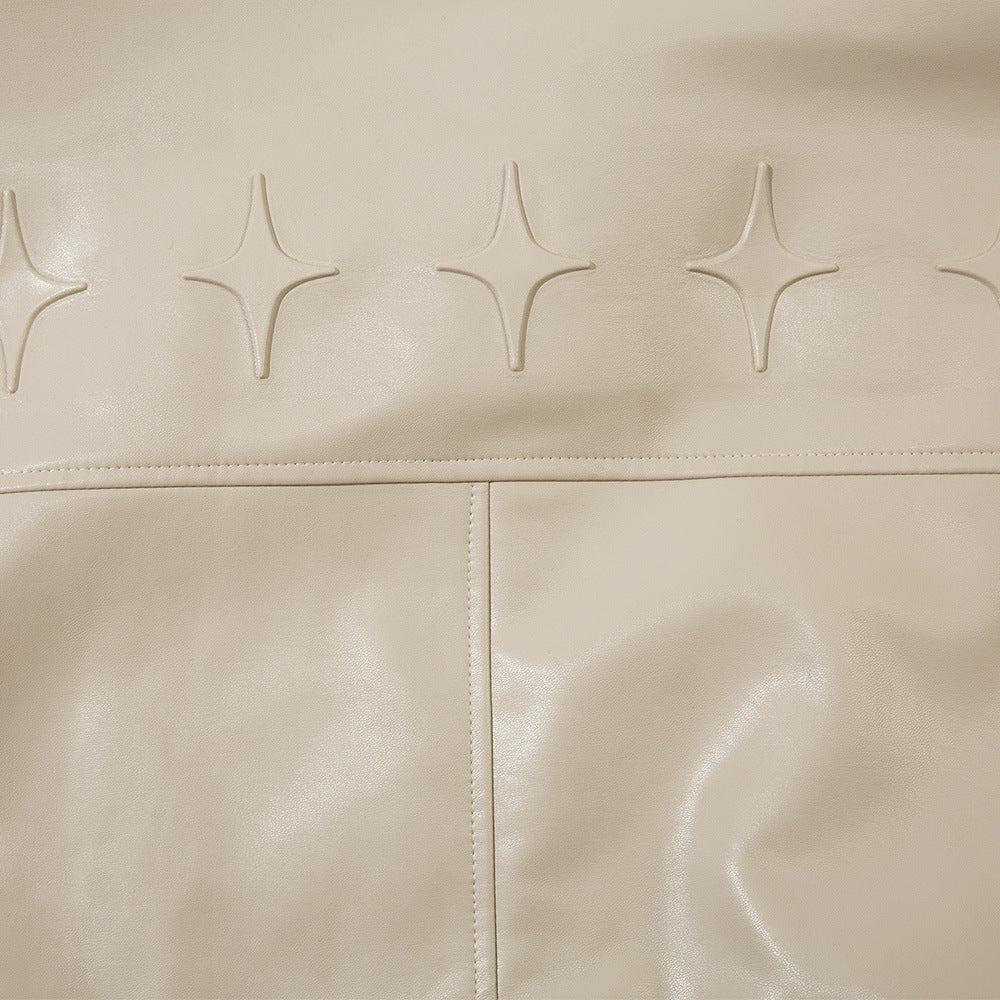 Solid Color PU Leather Coat Men