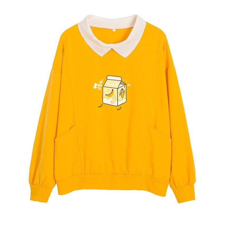 Banana Milk Cute Monkey Oversized Collar Pullover