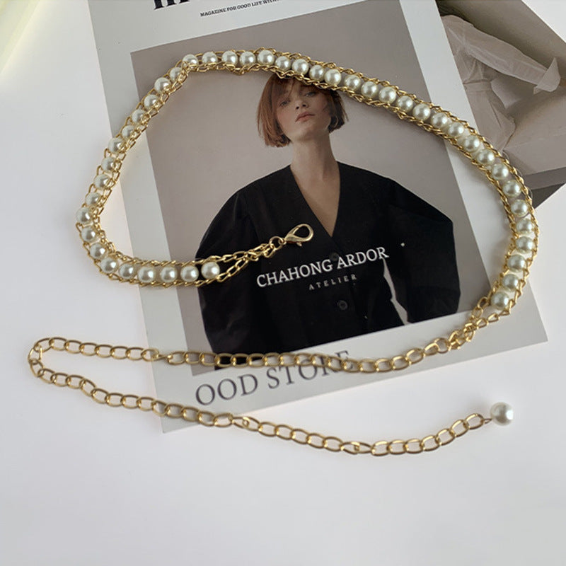 Simple Four Seasons Versatile Beaded Women's Metal Waist Chain
