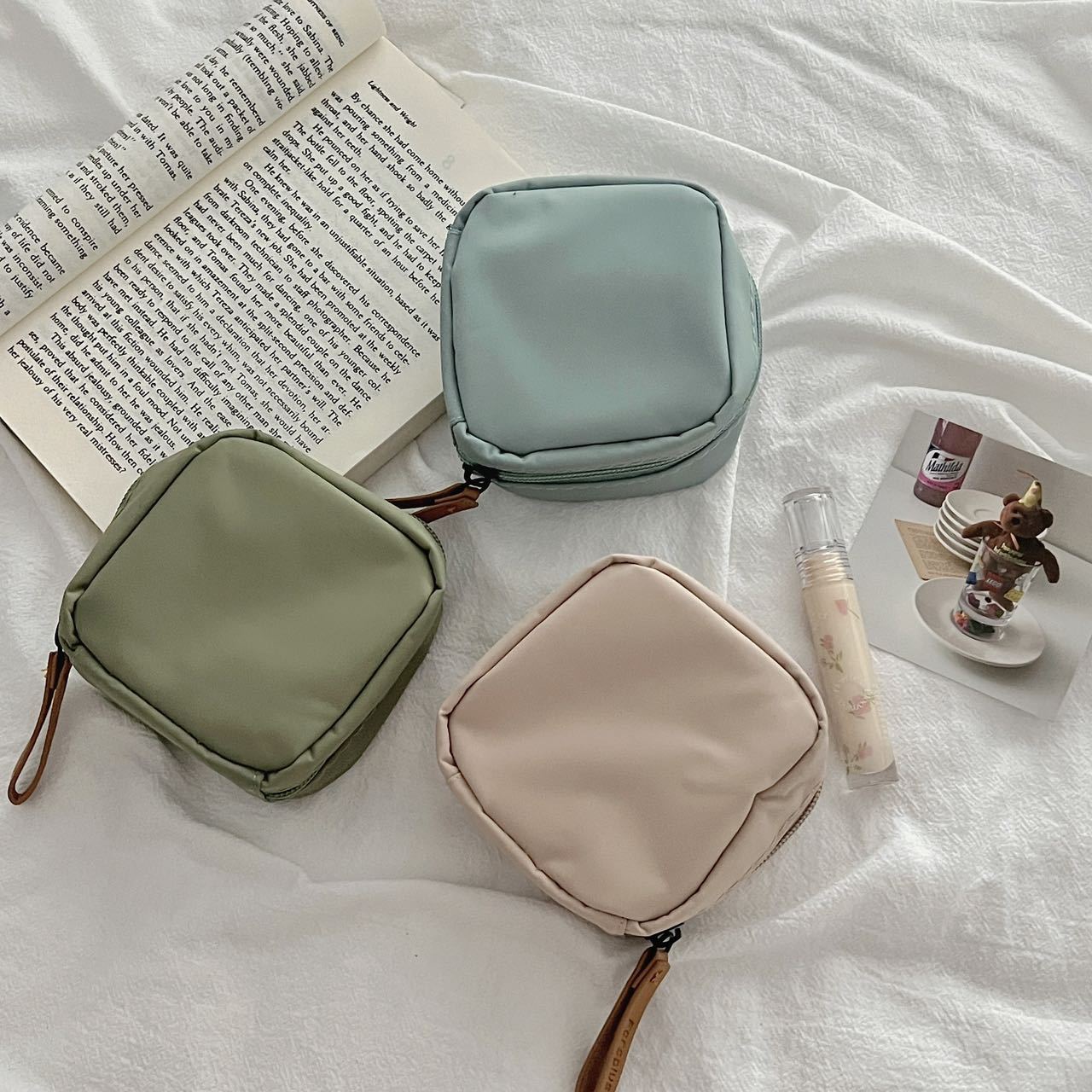 Mini Lipstick Minority Simple Japanese Solid Color Nylon Storage Bag