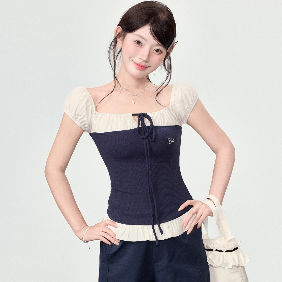 Dame Off-shoulder Kortærmet T-shirt Sommer Patchwork Top