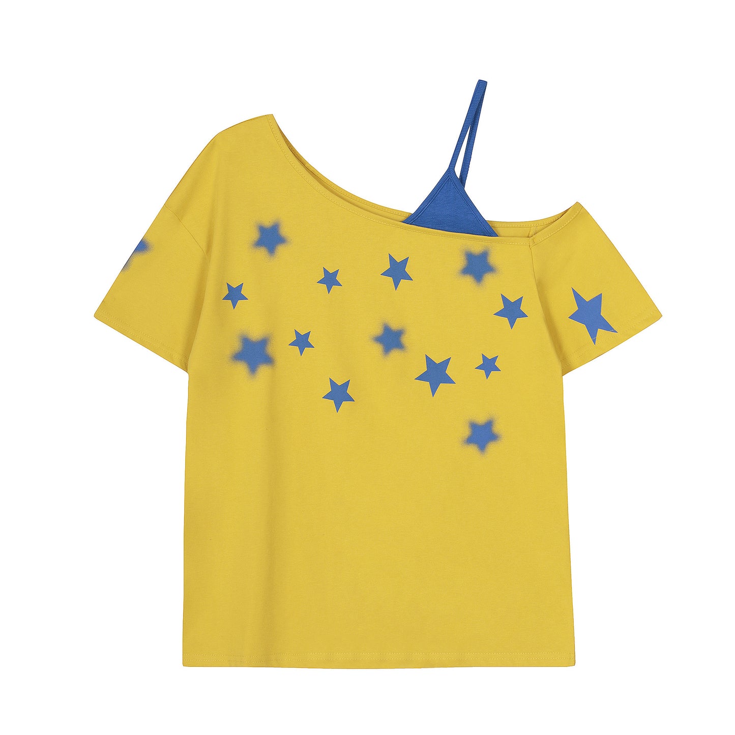 Five-pointed Star Printed Sloping-shoulder Off The-shoulder Short-sleeved T-shirt For Women