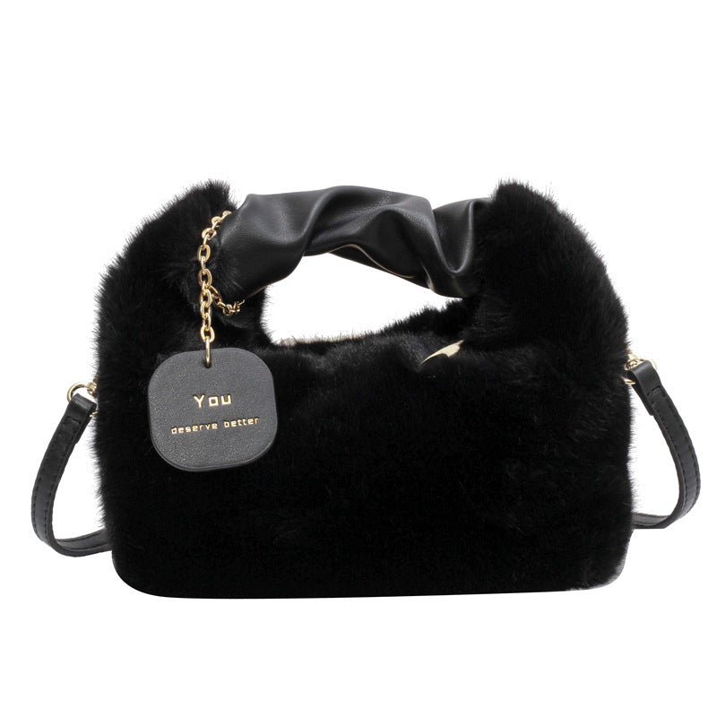 Women's Fashionable Pleated Plush One-shoulder Crossbody Bag