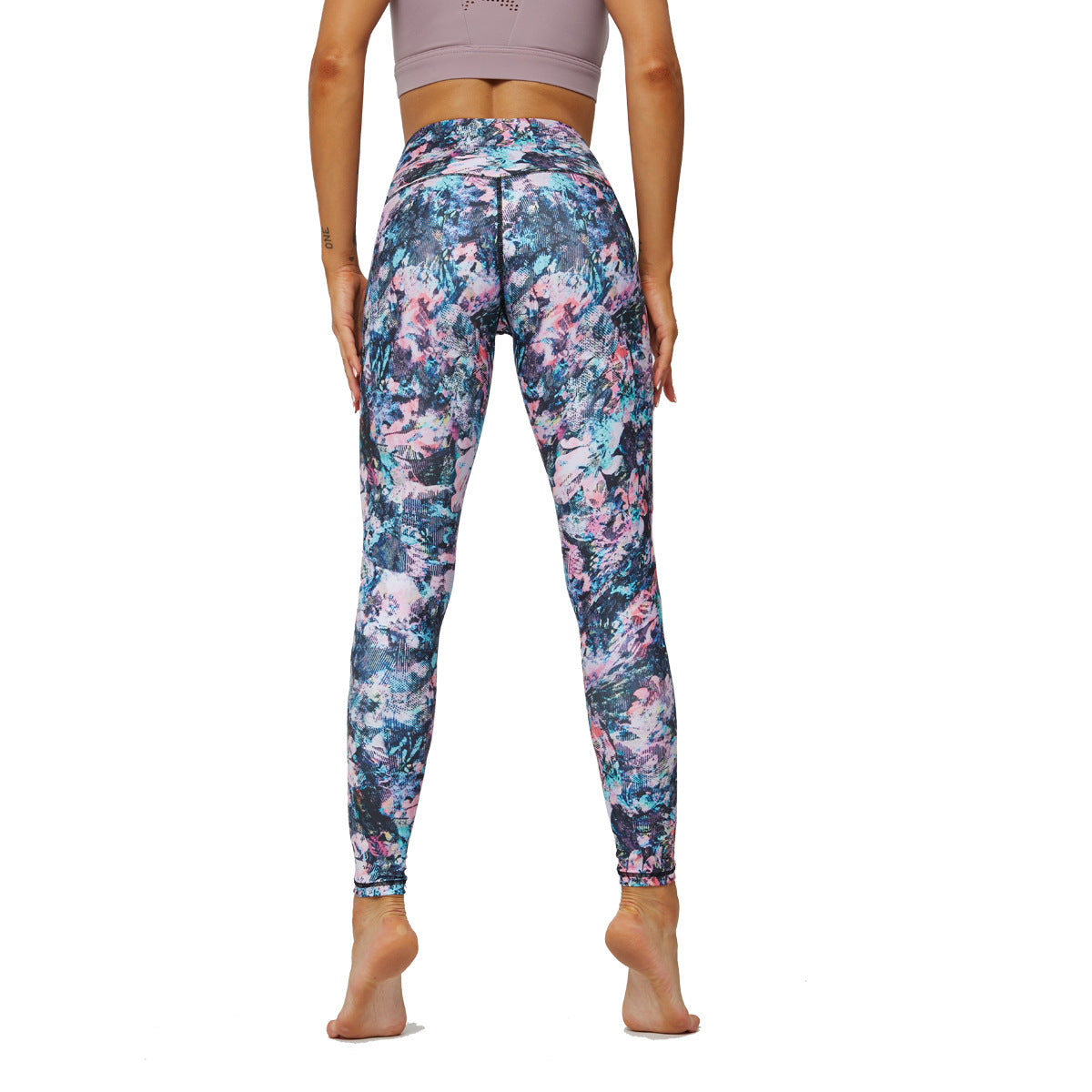 European And American New High-waist Hip-lifting Yoga Pants Women's Printed Pocket Stretch Slim Leggings Sports Fitness Nine-point Pants