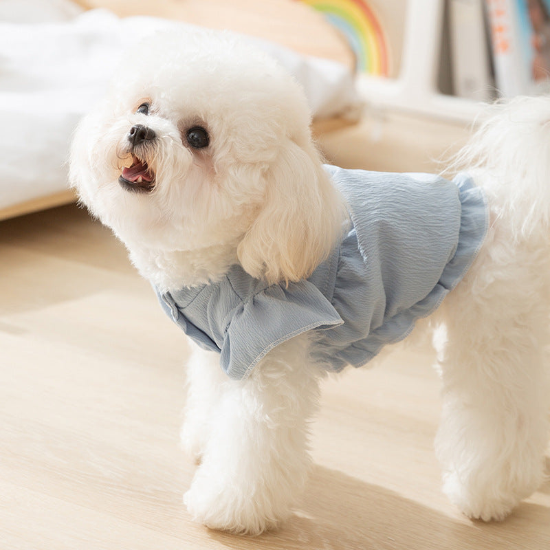 Solid Color Cloth Label Flying Sleeve Ladies Dress Small Dog