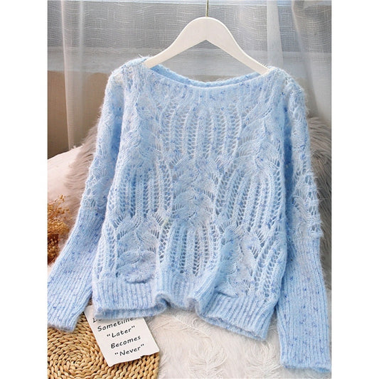 Women's Sweater Pullover Loose Autumn Clothing Retro Twist Hollow Top Short